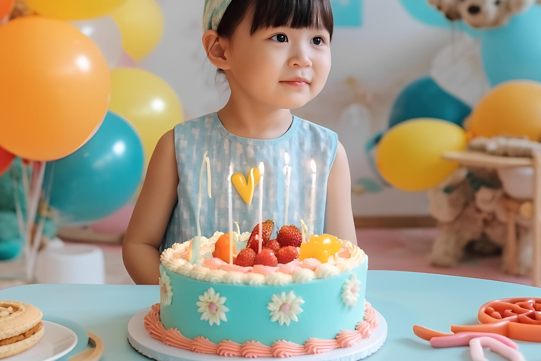 Hakuna Matata Children Birthdays child looking happy with birthday cake and celebration items.